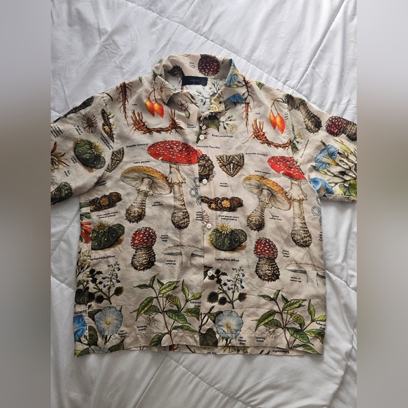 RARE Amiri Mushroom short sleeve psychedelic Button Polo Shirt 100% Silk - Picture 3 of 13